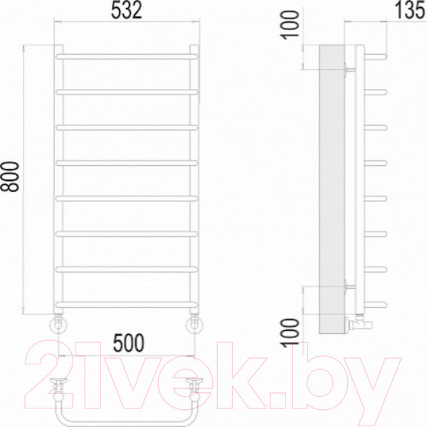 Изображение товара Полотенцесушитель водяной Terminus Стандарт П8 500x800