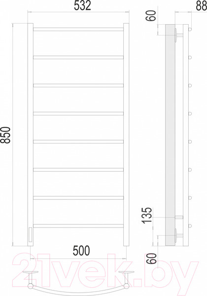 Изображение товара Полотенцесушитель электрический Terminus Классик П8 500x850 (левый)