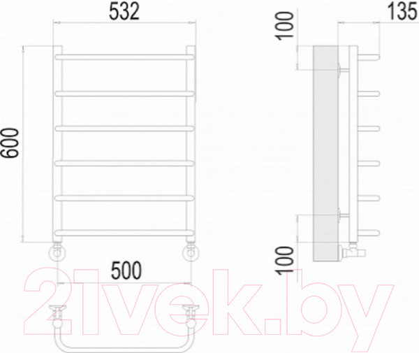 Изображение товара Полотенцесушитель водяной Terminus Стандарт П6 500x600