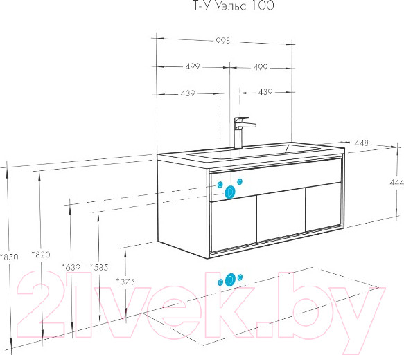 Изображение товара Тумба с умывальником Акватон Уэльс 100 (1A2676K1WA6A0)