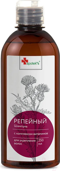 Изображение товара Шампунь для волос Apoteks Репейный с комплексом витаминов для укрепления волос (250мл)