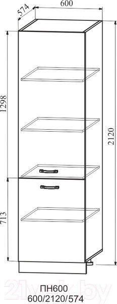 Изображение товара Шкаф-пенал кухонный ДСВ Тренто ПН 600 левый (серый/серый)