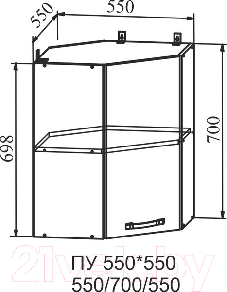 Изображение товара Шкаф навесной для кухни ДСВ Тренто ПУ 550 правый (серый/серый)