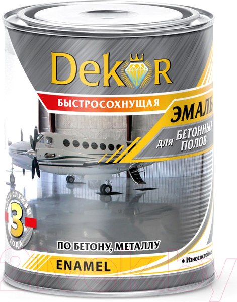 Изображение товара Эмаль Dekor Алкидно-уретановая для бетонных полов (800г, серый)