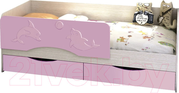 Изображение товара Кровать-тахта детская Стендмебель Алиса KP-812 1.6 (дуб белфорт/розовый)