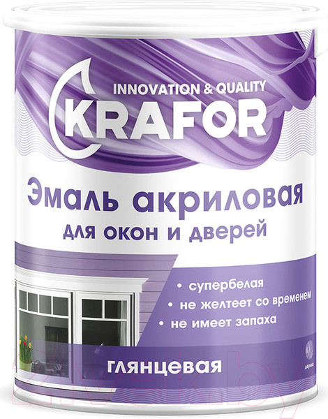Изображение товара Эмаль Krafor Акриловая для окон и дверей (1кг, белый)