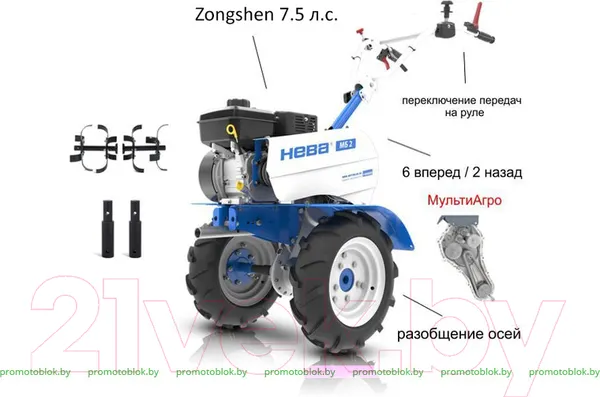 Изображение товара Мотоблок бензиновый Нева МБ2 МультиАГРО-ZS GB225 (Zongshen 7.5 л.с.)