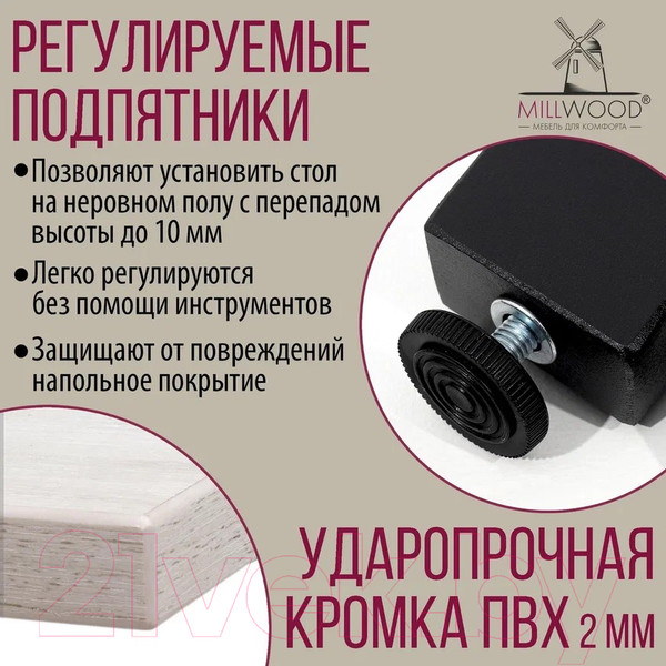 Изображение товара Обеденный стол Millwood Шанхай Л18 100x70 (дуб белый Craft/металл черный)