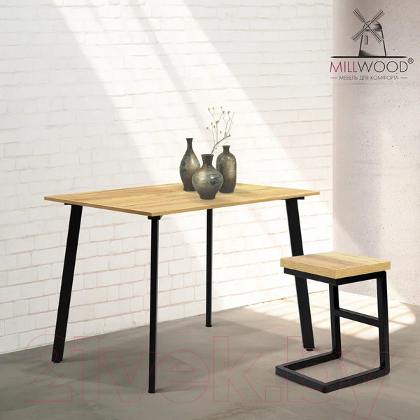 Изображение товара Обеденный стол Millwood Шанхай Л18 100x70 (дуб золотой Craft/металл черный)