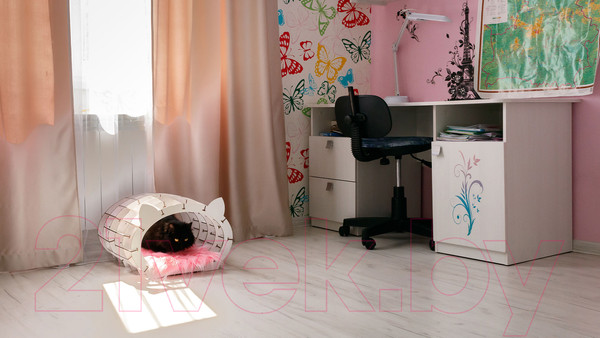 Изображение товара Домик для животных EWA Кошкин дом (белый/розовый мех)