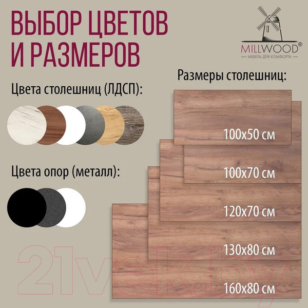 Изображение товара Обеденный стол Millwood Шанхай Л18 100x70 (дуб табачный Craft/металл черный)