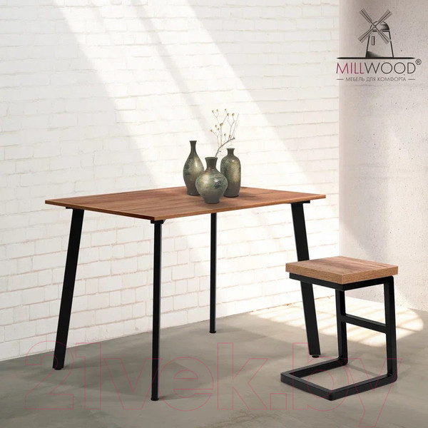 Изображение товара Обеденный стол Millwood Шанхай Л18 100x70 (дуб табачный Craft/металл черный)
