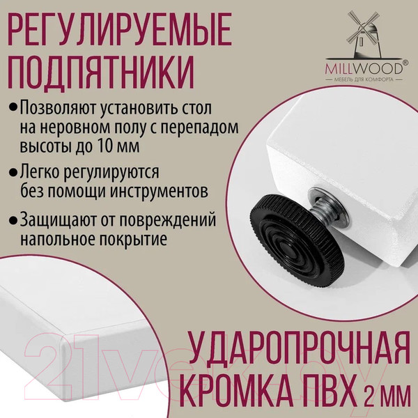 Изображение товара Обеденный стол Millwood Шанхай Л18 100x70 (белый/металл белый)