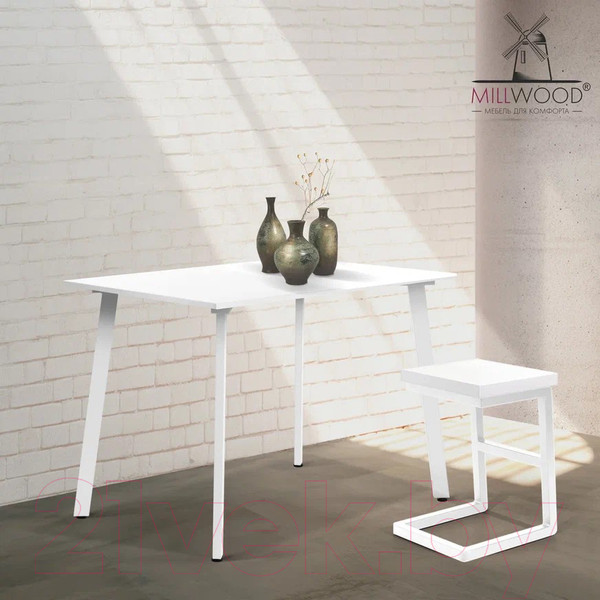 Изображение товара Обеденный стол Millwood Шанхай Л18 100x70 (белый/металл белый)