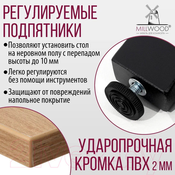 Изображение товара Обеденный стол Millwood Шанхай Л18 90x90 (дуб золотой Craft/металл черный)