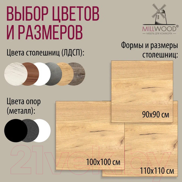 Изображение товара Обеденный стол Millwood Шанхай Л18 90x90 (дуб золотой Craft/металл черный)