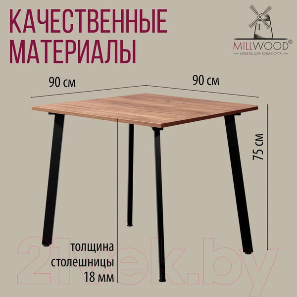 Изображение товара Обеденный стол Millwood Шанхай Л18 90x90 (дуб табачный Craft/металл черный)