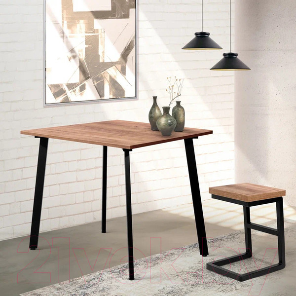 Изображение товара Обеденный стол Millwood Шанхай Л18 90x90 (дуб табачный Craft/металл черный)