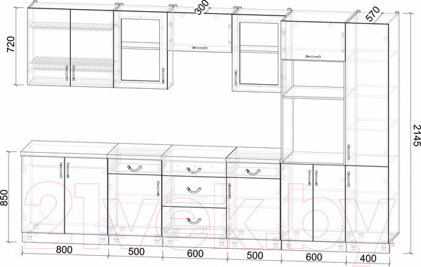 Изображение товара Кухонный гарнитур Интерлиния Мила Крафт 3.4 (дуб английский/дуб полярный)
