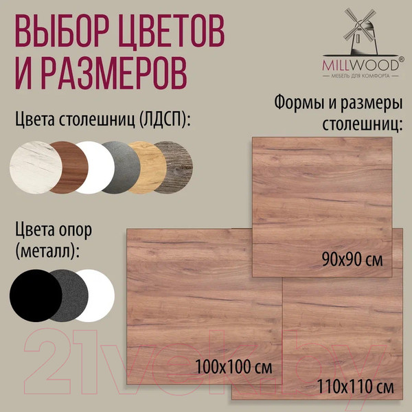 Изображение товара Обеденный стол Millwood Шанхай Л18 100x100 (дуб табачный Craft/металл черный)