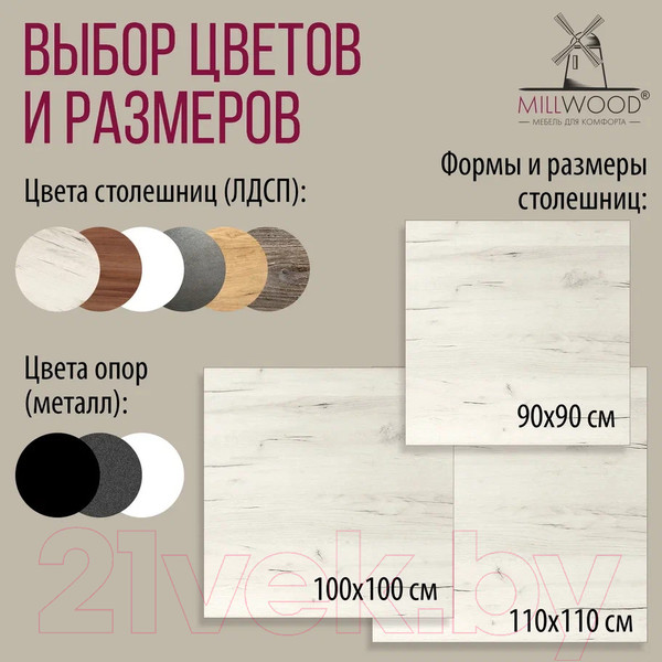 Изображение товара Обеденный стол Millwood Шанхай Л18 110x110 (дуб белый Craft/металл черный)