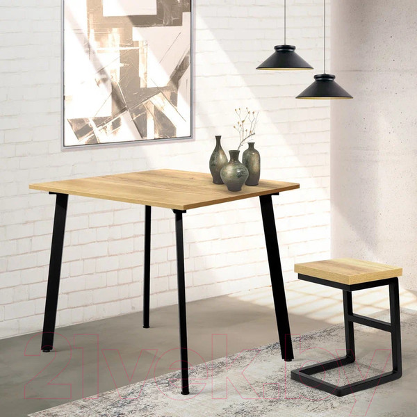 Изображение товара Обеденный стол Millwood Шанхай Л18 110x110 (дуб золотой Craft/металл черный)
