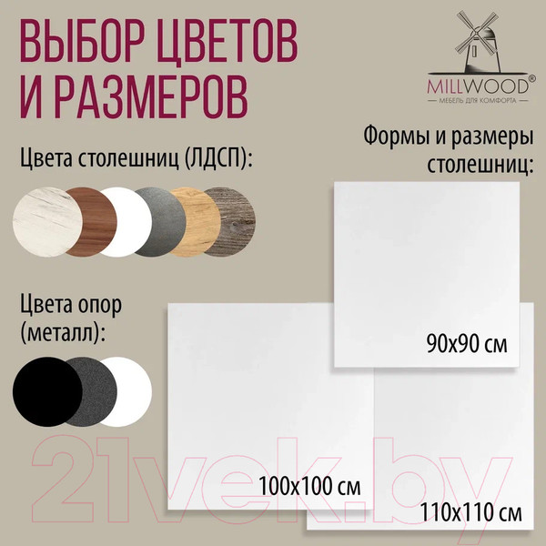 Изображение товара Обеденный стол Millwood Шанхай Л18 110x110 (белый/металл белый)