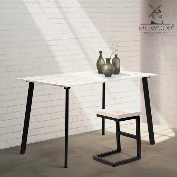 Изображение товара Обеденный стол Millwood Шанхай Л18 120x70 (дуб белый Craft/металл черный)