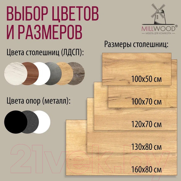 Изображение товара Обеденный стол Millwood Шанхай Л18 120x70 (дуб золотой Craft/металл черный)