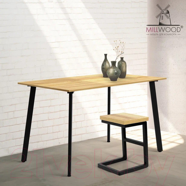 Изображение товара Обеденный стол Millwood Шанхай Л18 120x70 (дуб золотой Craft/металл черный)