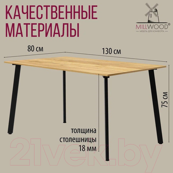 Изображение товара Обеденный стол Millwood Шанхай Л18 130x80 (дуб золотой Craft/металл черный)