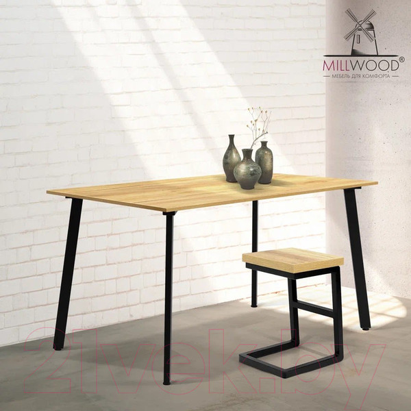 Изображение товара Обеденный стол Millwood Шанхай Л18 130x80 (дуб золотой Craft/металл черный)