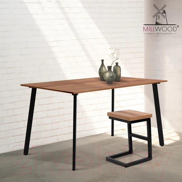 Изображение товара Обеденный стол Millwood Шанхай Л18 130x80 (дуб табачный Craft/металл черный)