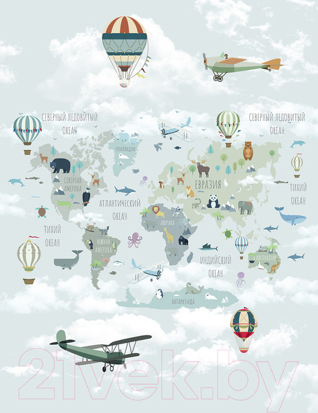 Изображение товара Фотообои листовые Citydecor Карта мира на русском 10 (200x260)