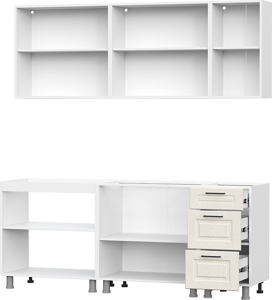 Изображение товара Кухонный гарнитур SV-мебель Грейвуд 2.0м МДФ без столешниц (белый/дуб кремовый/дуб кремовый)