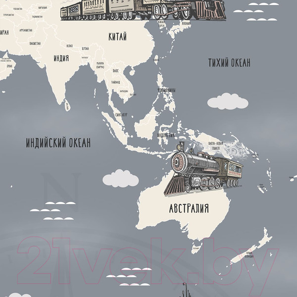 Изображение товара Фотообои листовые Citydecor Карта мира на русском 9 (300x150)