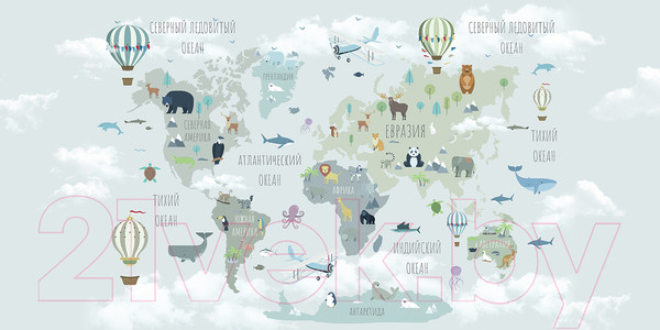 Изображение товара Фотообои листовые Citydecor Карта мира на русском 10 (300x150)