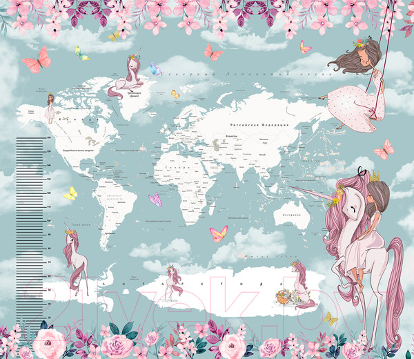 Изображение товара Фотообои листовые Citydecor Princess карта мира с ростомером 15 (300x260)
