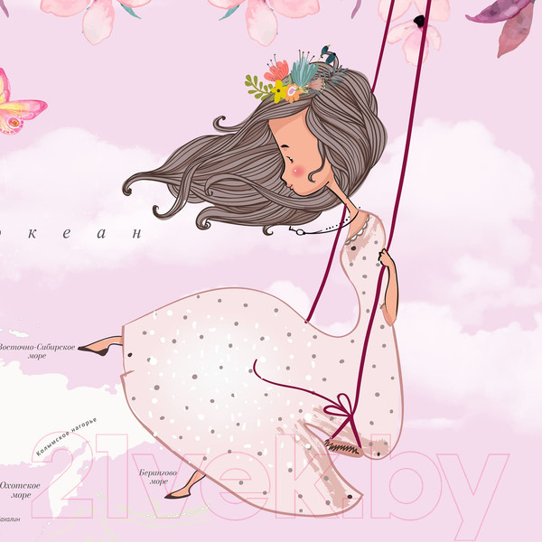 Изображение товара Фотообои листовые Citydecor Princess карта мира с ростомером 18 (300x260)