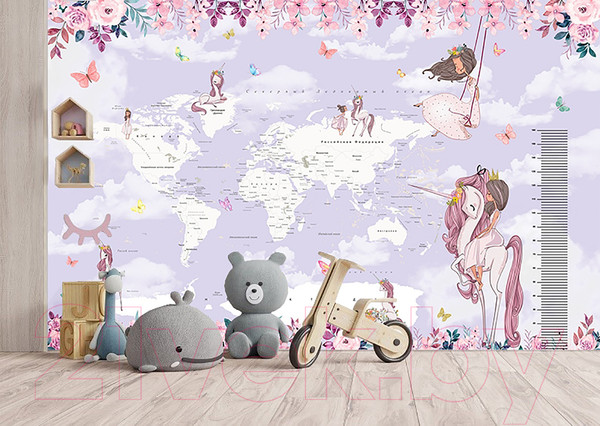 Изображение товара Фотообои листовые Citydecor Princess карта мира с ростомером 19 (300x260)