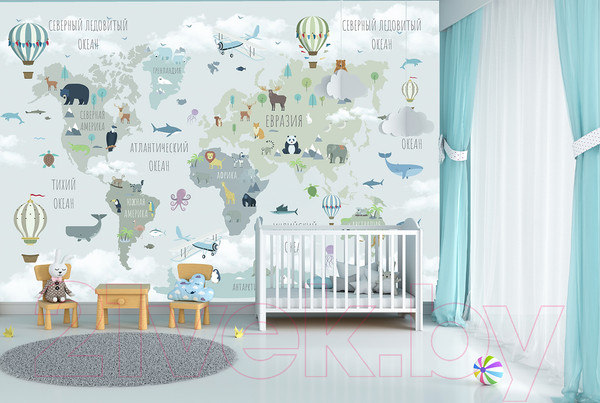 Изображение товара Фотообои листовые Citydecor Карта мира на русском 10 (300x260)