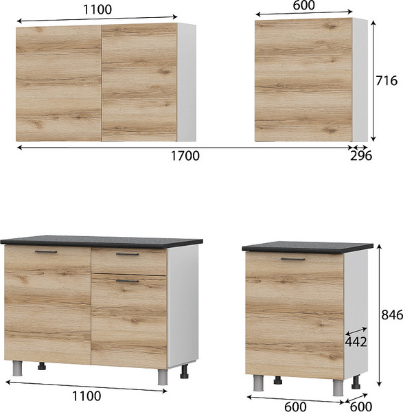 Изображение товара Кухонный гарнитур SV-мебель Лаванда 1.7 без столешницы (дуб делано)