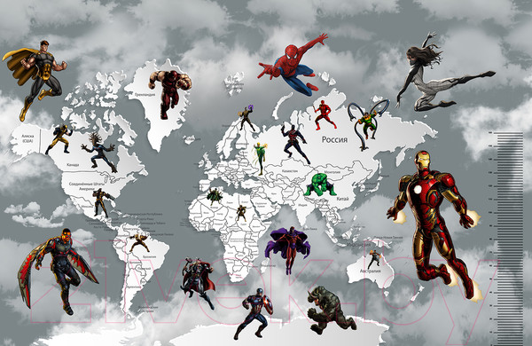 Изображение товара Фотообои листовые Citydecor Superhero 4 (400x260, карта мира с ростомером)