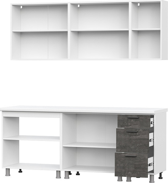 Изображение товара Кухонный гарнитур SV-мебель Модус 2.0м ЛДСП без столешниц (белый/цемент светлый/камень темный)