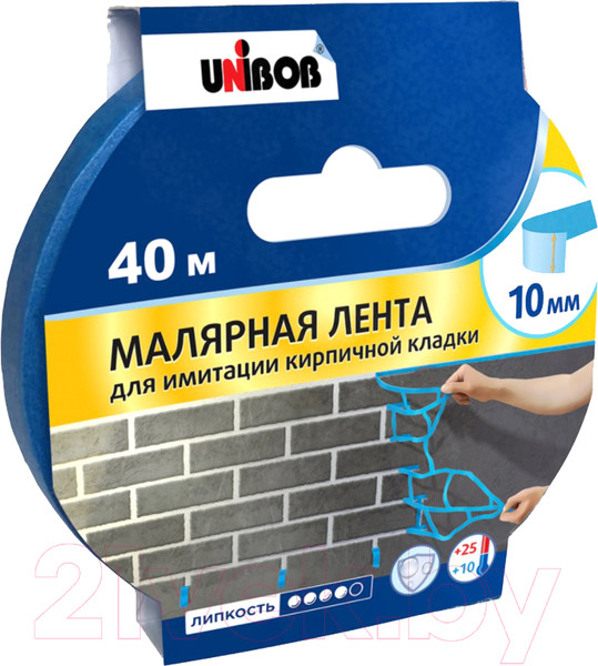 Изображение товара Лента малярная Unibob 10ммx40м Имитация кладки / 93764 (синий)