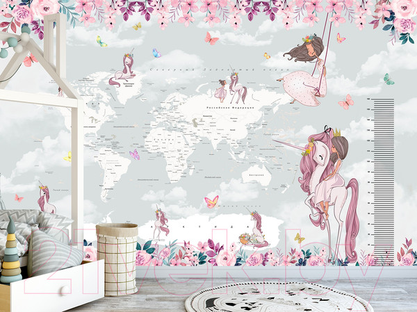 Изображение товара Фотообои листовые Citydecor Princess Карта мира с ростомером 16 (500x260)