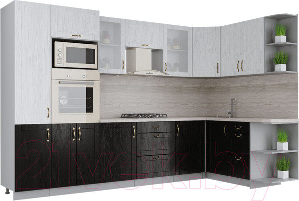 Изображение товара Кухонный гарнитур Интерлиния Мила Крафт 1.68x3.2 правая (дуб английский/дуб полярный)