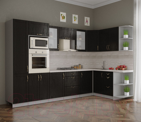 Изображение товара Кухонный гарнитур Интерлиния Мила Крафт 1.68x3.2 правая (дуб английский)