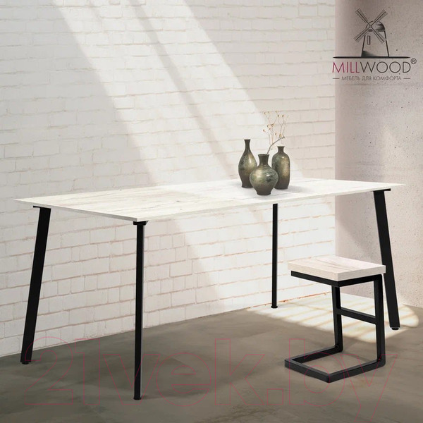 Изображение товара Обеденный стол Millwood Шанхай Л18 160x80 (дуб белый Craft/металл черный)