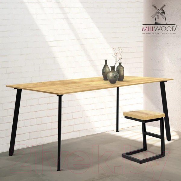 Изображение товара Обеденный стол Millwood Шанхай Л18 160x80 (дуб золотой Craft/металл черный)